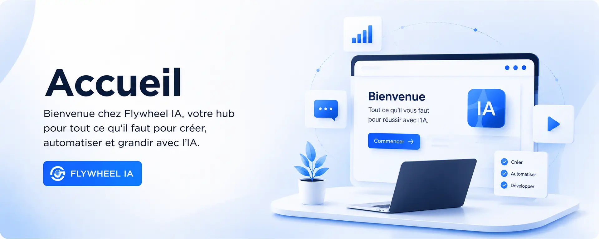 Accueil Flywheel IA : outils IA, création de contenu et business en ligne simple