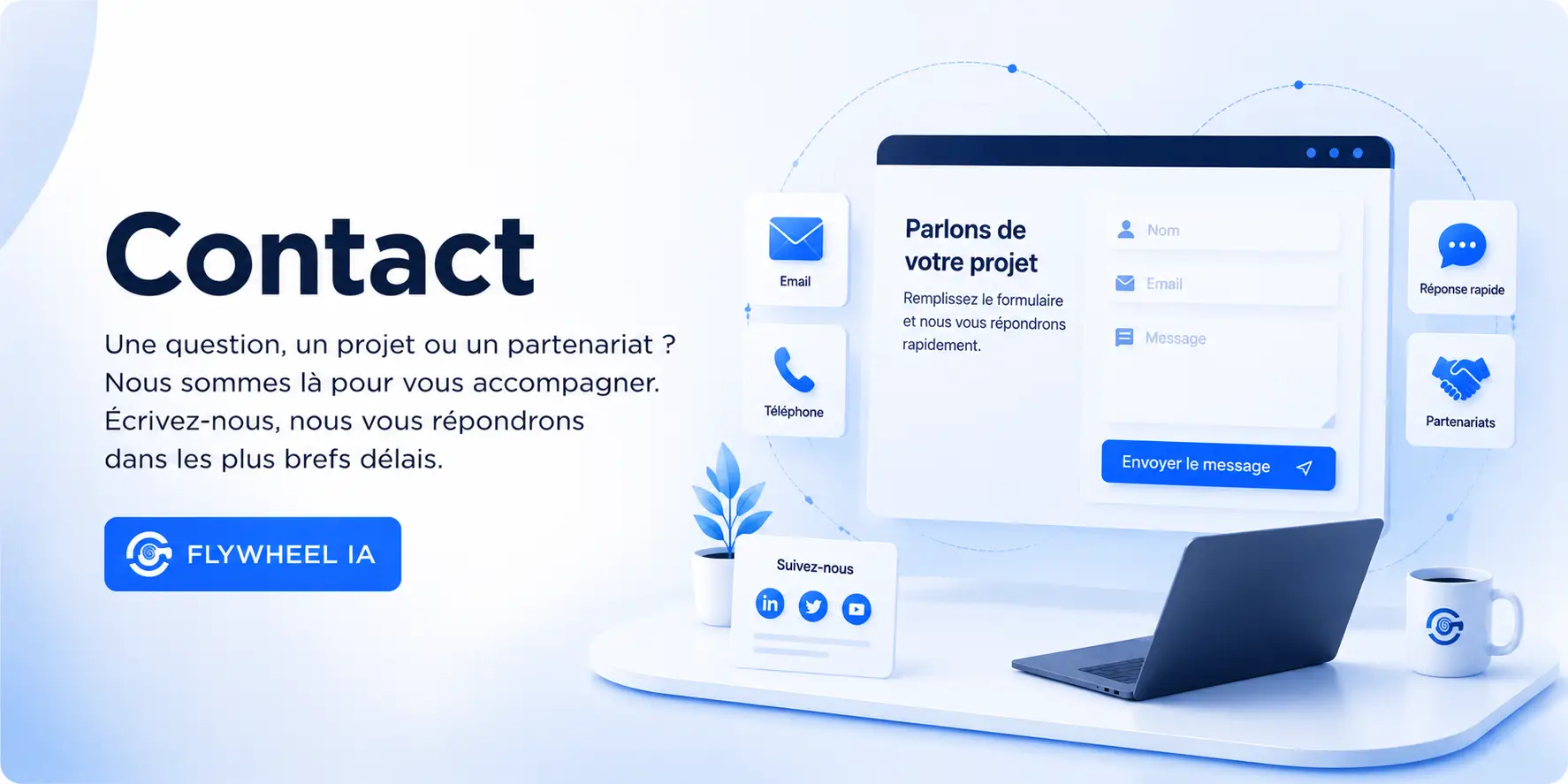 Contact Flywheel IA : envoyer une question sur les outils IA, la création de contenu et le business en ligne simple